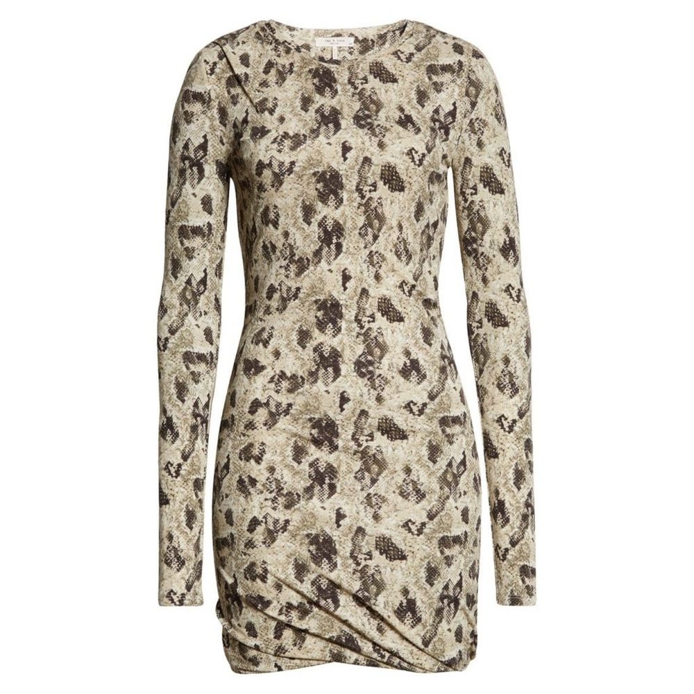 Rag & Bone Poppy Draped Mini Dress in Tan Snakeskin Size S NWT